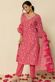 Polycotton Blend Printed & Embroidery Rani Color Suit Set